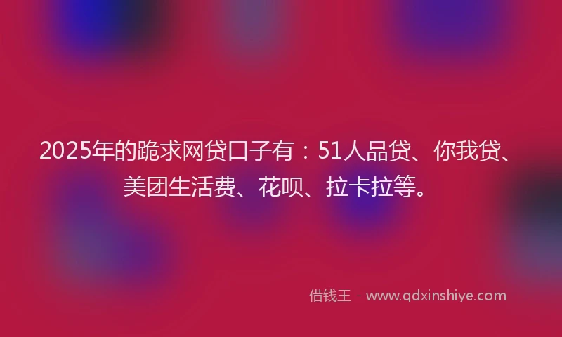 2025年的跪求网贷口子有：51人品贷、你我贷、美团生活费、花呗、拉卡拉等。