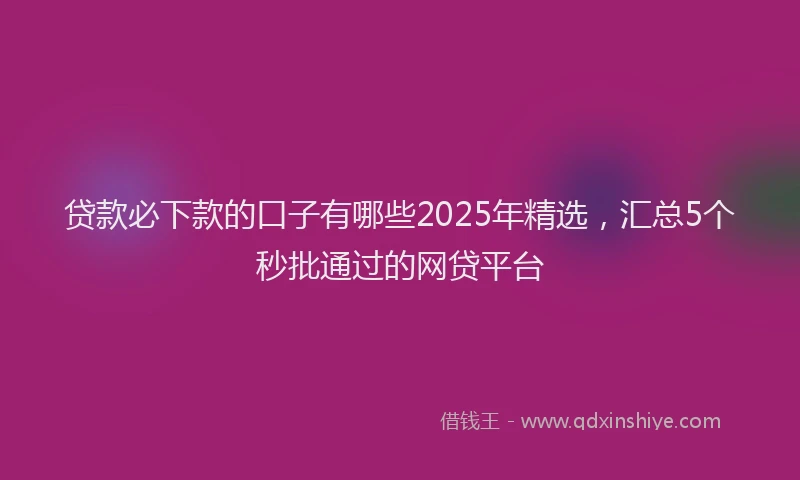 贷款必下款的口子有哪些2025年精选，汇总5个秒批通过的网贷平台
