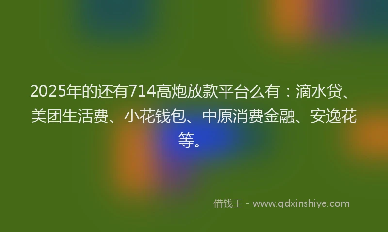 2025年的还有714高炮放款平台么有：滴水贷、美团生活费、小花钱包、中原消费金融、安逸花等。