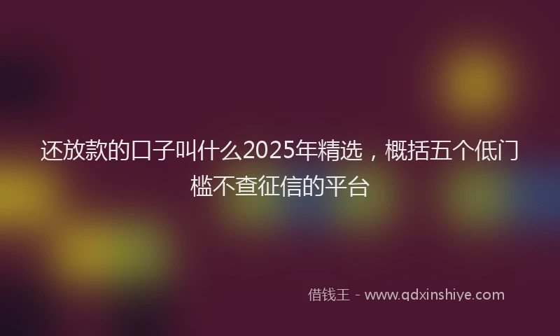 还放款的口子叫什么2025年精选，概括五个低门槛不查征信的平台