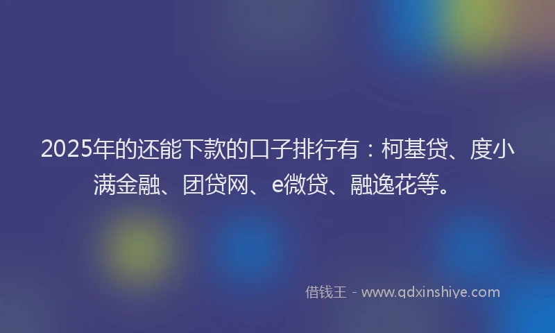 2025年的还能下款的口子排行有：柯基贷、度小满金融、团贷网、e微贷、融逸花等。