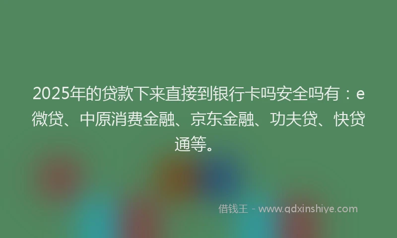 2025年的贷款下来直接到银行卡吗安全吗有：e微贷、中原消费金融、京东金融、功夫贷、快贷通等。