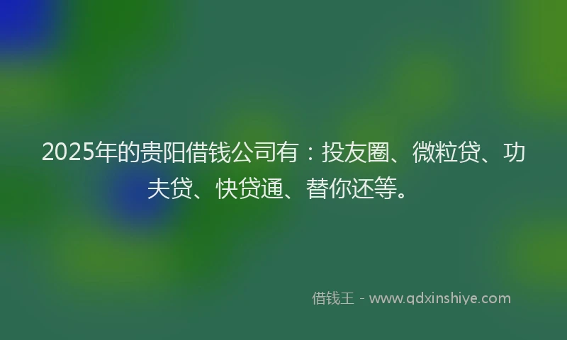 2025年的贵阳借钱公司有：投友圈、微粒贷、功夫贷、快贷通、替你还等。
