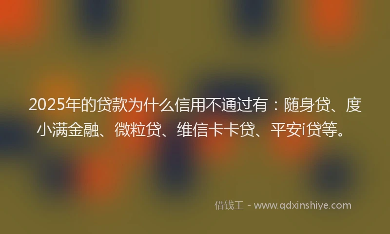2025年的贷款为什么信用不通过有：随身贷、度小满金融、微粒贷、维信卡卡贷、平安i贷等。