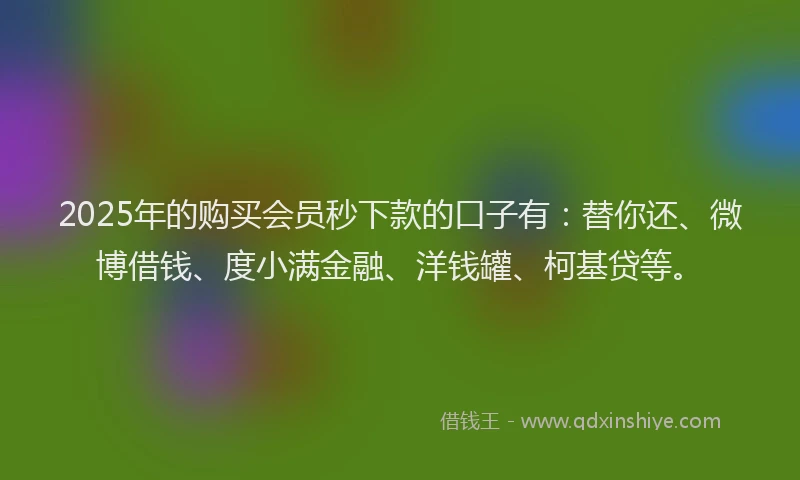 2025年的购买会员秒下款的口子有：替你还、微博借钱、度小满金融、洋钱罐、柯基贷等。