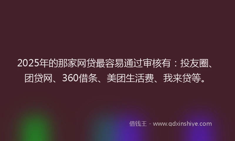2025年的那家网贷最容易通过审核有：投友圈、团贷网、360借条、美团生活费、我来贷等。