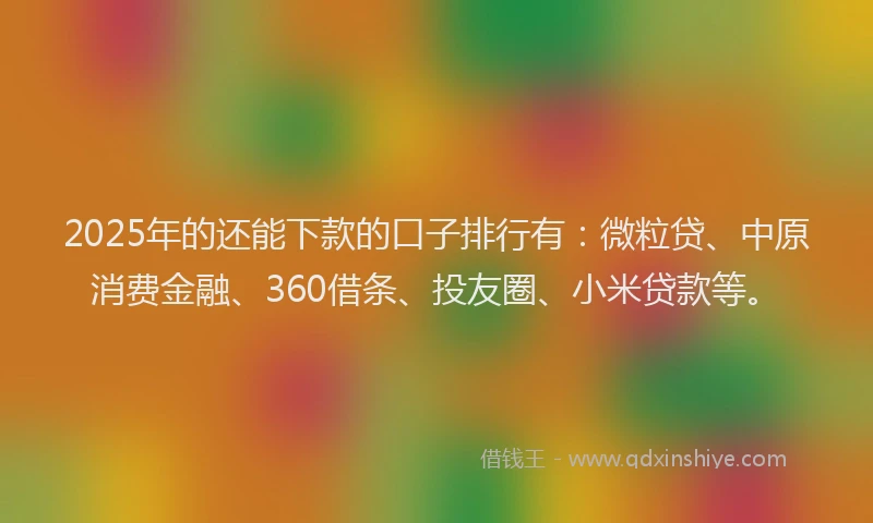 2025年的还能下款的口子排行有：微粒贷、中原消费金融、360借条、投友圈、小米贷款等。