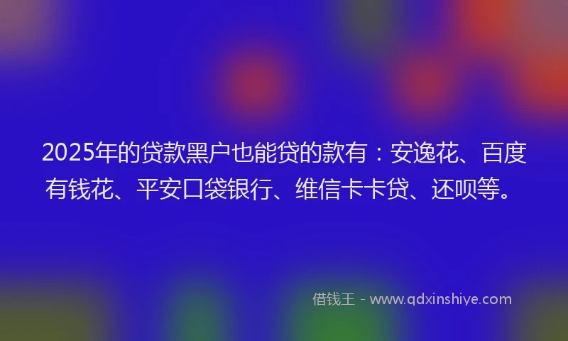2025年的贷款黑户也能贷的款有：安逸花、百度有钱花、平安口袋银行、维信卡卡贷、还呗等。