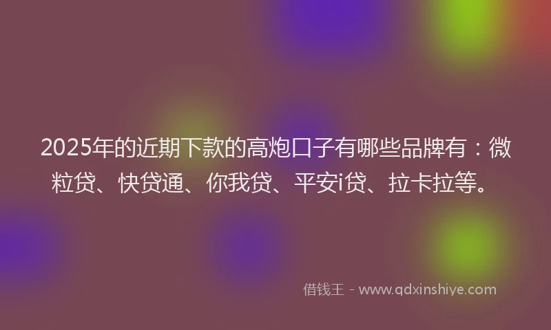 2025年的近期下款的高炮口子有哪些品牌有：微粒贷、快贷通、你我贷、平安i贷、拉卡拉等。