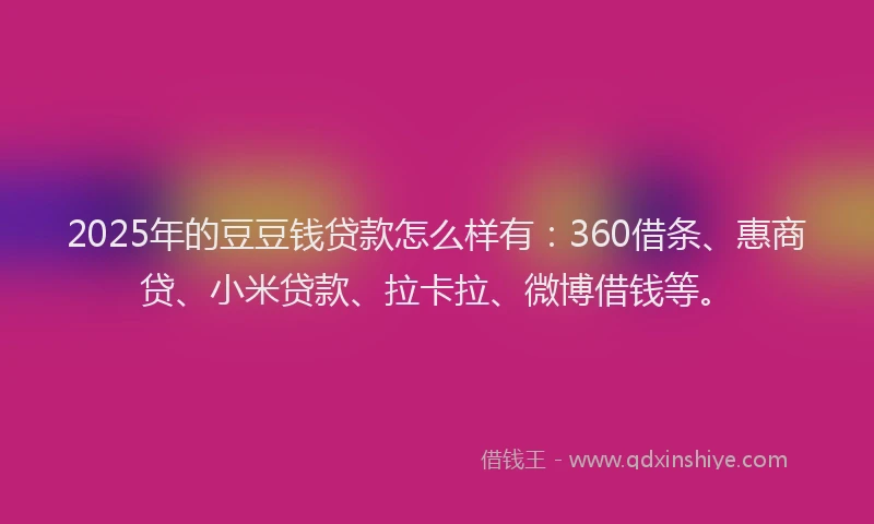 2025年的豆豆钱贷款怎么样有：360借条、惠商贷、小米贷款、拉卡拉、微博借钱等。