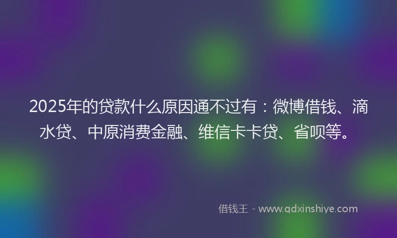 2025年的贷款什么原因通不过有：微博借钱、滴水贷、中原消费金融、维信卡卡贷、省呗等。