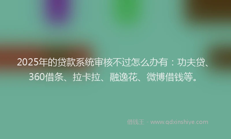 2025年的贷款系统审核不过怎么办有：功夫贷、360借条、拉卡拉、融逸花、微博借钱等。