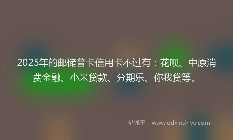 2025年的邮储普卡信用卡不过有：花呗、中原消费金融、小米贷款、分期乐、你我贷等。