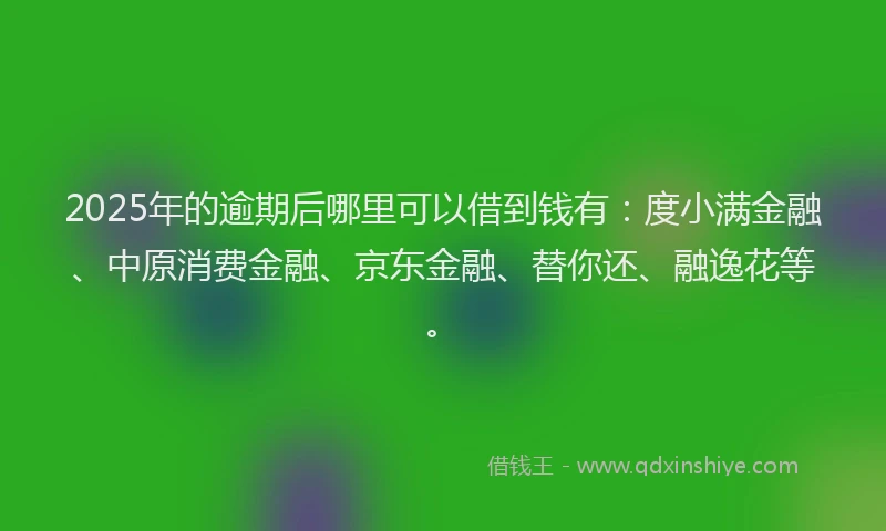 2025年的逾期后哪里可以借到钱有：度小满金融、中原消费金融、京东金融、替你还、融逸花等。