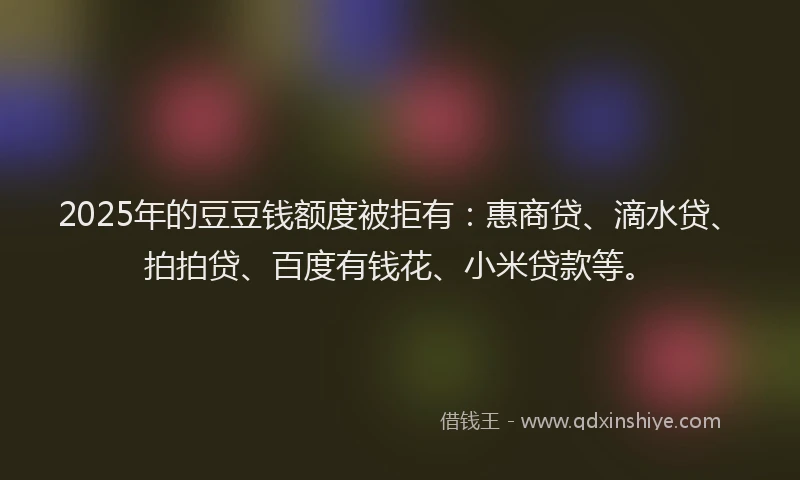 2025年的豆豆钱额度被拒有：惠商贷、滴水贷、拍拍贷、百度有钱花、小米贷款等。