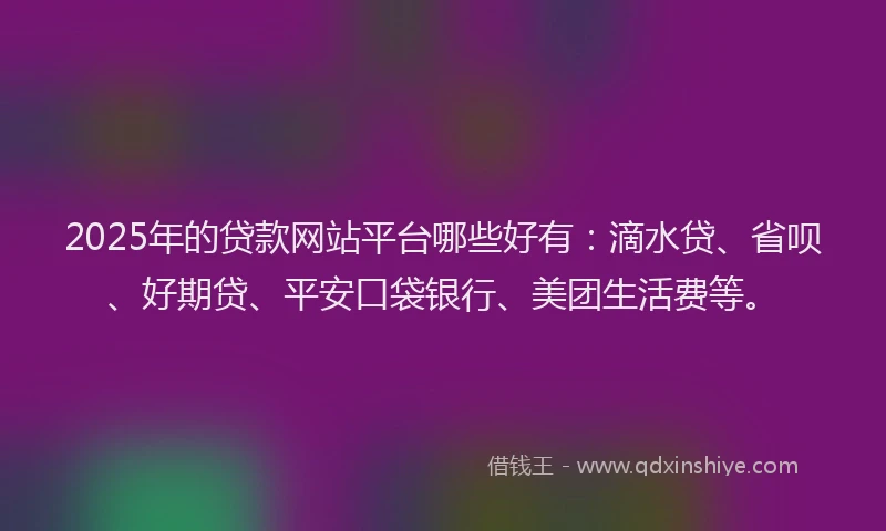 2025年的贷款网站平台哪些好有：滴水贷、省呗、好期贷、平安口袋银行、美团生活费等。