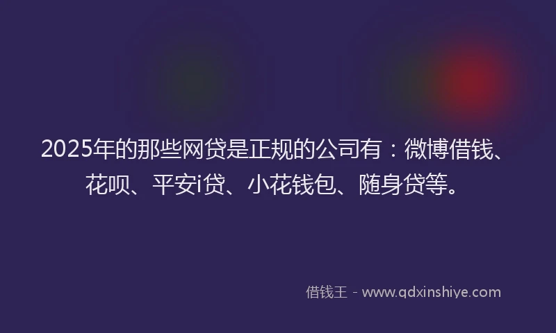 2025年的那些网贷是正规的公司有：微博借钱、花呗、平安i贷、小花钱包、随身贷等。