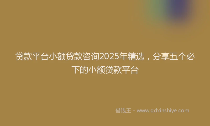 贷款平台小额贷款咨询2025年精选，分享五个必下的小额贷款平台