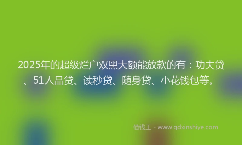 2025年的超级烂户双黑大额能放款的有：功夫贷、51人品贷、读秒贷、随身贷、小花钱包等。
