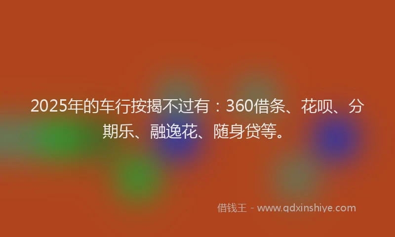 2025年的车行按揭不过有：360借条、花呗、分期乐、融逸花、随身贷等。