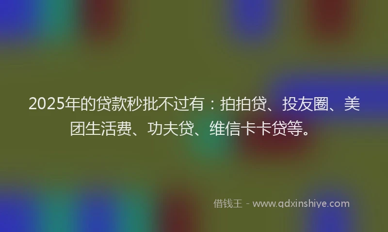 2025年的贷款秒批不过有：拍拍贷、投友圈、美团生活费、功夫贷、维信卡卡贷等。