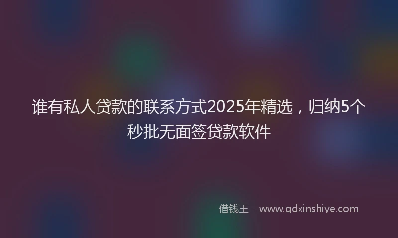 谁有私人贷款的联系方式2025年精选，归纳5个秒批无面签贷款软件