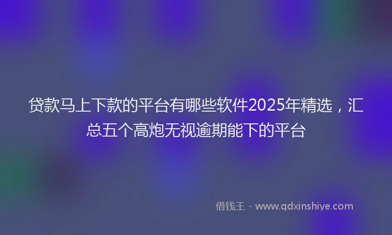 贷款马上下款的平台有哪些软件2025年精选，汇总五个高炮无视逾期能下的平台