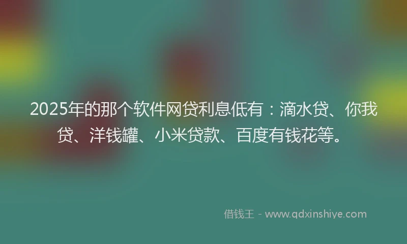 2025年的那个软件网贷利息低有：滴水贷、你我贷、洋钱罐、小米贷款、百度有钱花等。