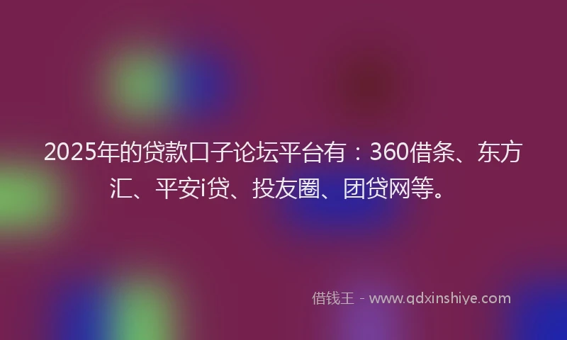 2025年的贷款口子论坛平台有：360借条、东方汇、平安i贷、投友圈、团贷网等。