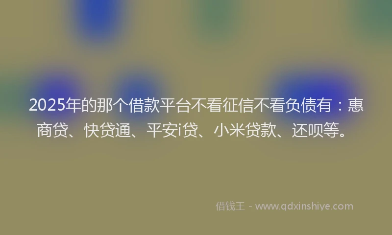 2025年的那个借款平台不看征信不看负债有：惠商贷、快贷通、平安i贷、小米贷款、还呗等。