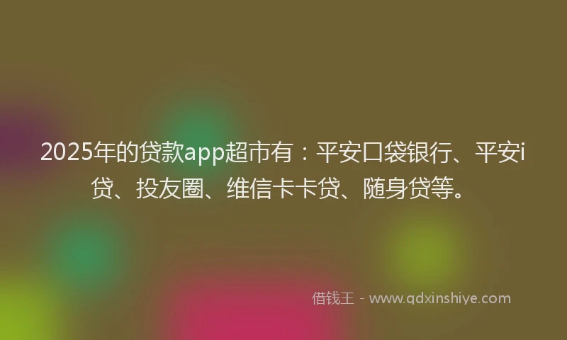 2025年的贷款app超市有：平安口袋银行、平安i贷、投友圈、维信卡卡贷、随身贷等。