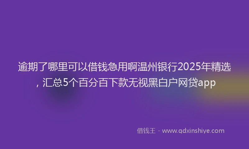 逾期了哪里可以借钱急用啊温州银行2025年精选，汇总5个百分百下款无视黑白户网贷app