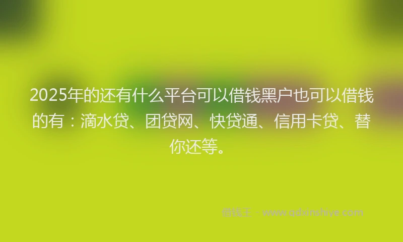 2025年的还有什么平台可以借钱黑户也可以借钱的有：滴水贷、团贷网、快贷通、信用卡贷、替你还等。