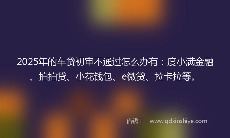 2025年的车贷初审不通过怎么办有：度小满金融、拍拍贷、小花钱包、e微贷、拉卡拉等。
