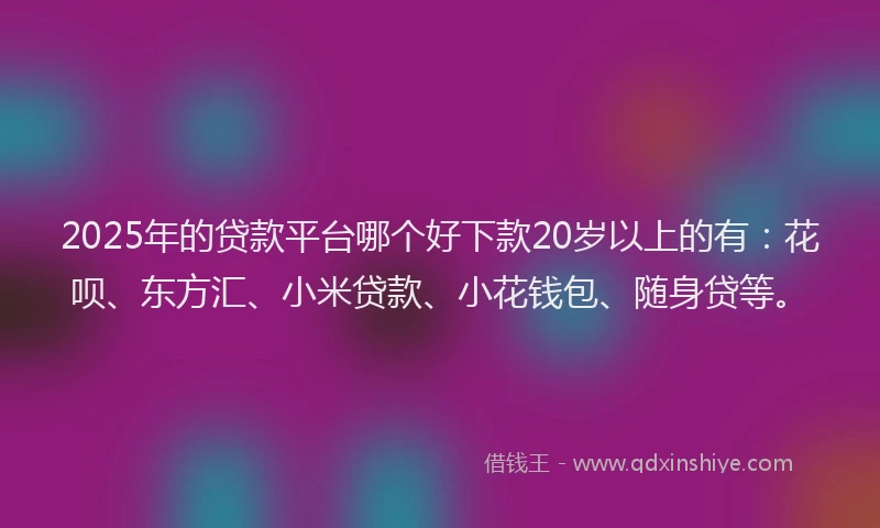 2025年的贷款平台哪个好下款20岁以上的有：花呗、东方汇、小米贷款、小花钱包、随身贷等。