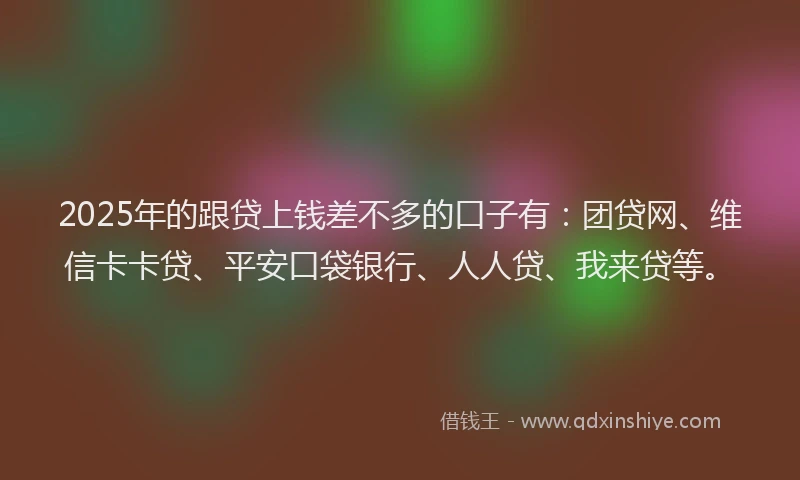 2025年的跟贷上钱差不多的口子有：团贷网、维信卡卡贷、平安口袋银行、人人贷、我来贷等。