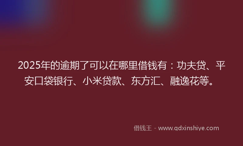 2025年的逾期了可以在哪里借钱有：功夫贷、平安口袋银行、小米贷款、东方汇、融逸花等。