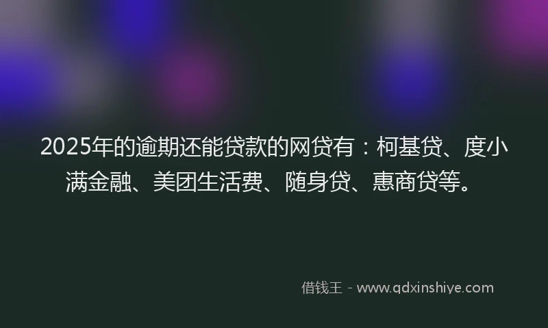 2025年的逾期还能贷款的网贷有：柯基贷、度小满金融、美团生活费、随身贷、惠商贷等。