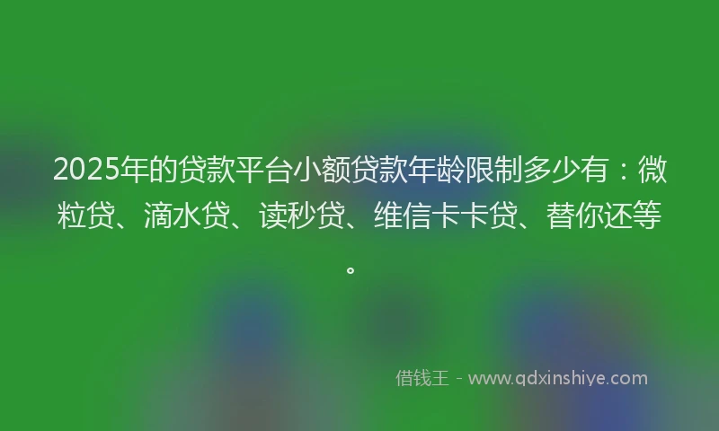 2025年的贷款平台小额贷款年龄限制多少有：微粒贷、滴水贷、读秒贷、维信卡卡贷、替你还等。