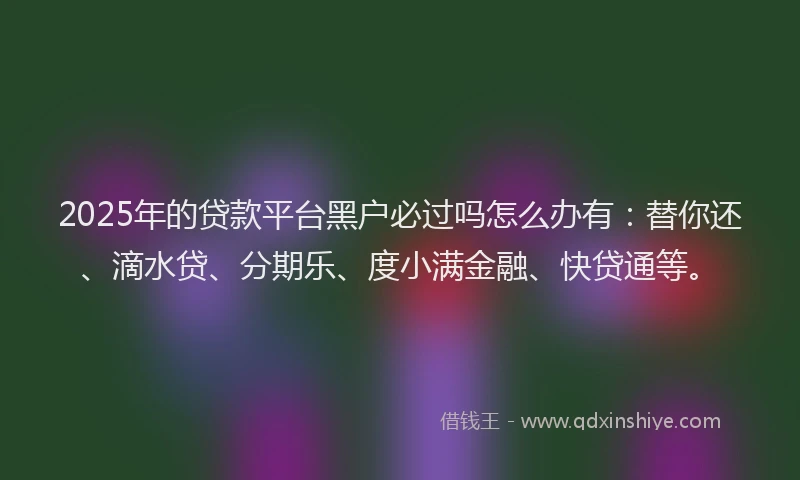 2025年的贷款平台黑户必过吗怎么办有：替你还、滴水贷、分期乐、度小满金融、快贷通等。