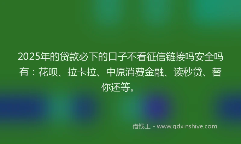 2025年的贷款必下的口子不看征信链接吗安全吗有：花呗、拉卡拉、中原消费金融、读秒贷、替你还等。