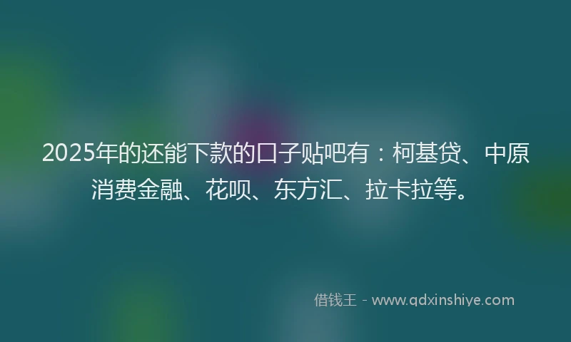 2025年的还能下款的口子贴吧有：柯基贷、中原消费金融、花呗、东方汇、拉卡拉等。