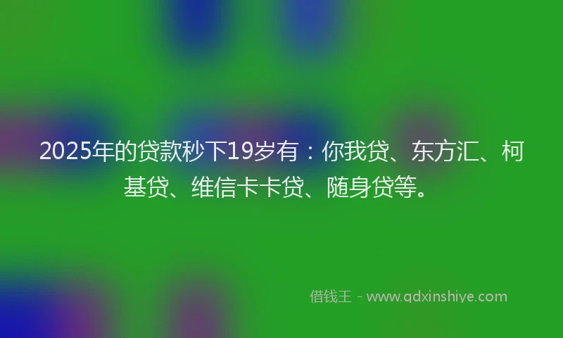 2025年的贷款秒下19岁有：你我贷、东方汇、柯基贷、维信卡卡贷、随身贷等。