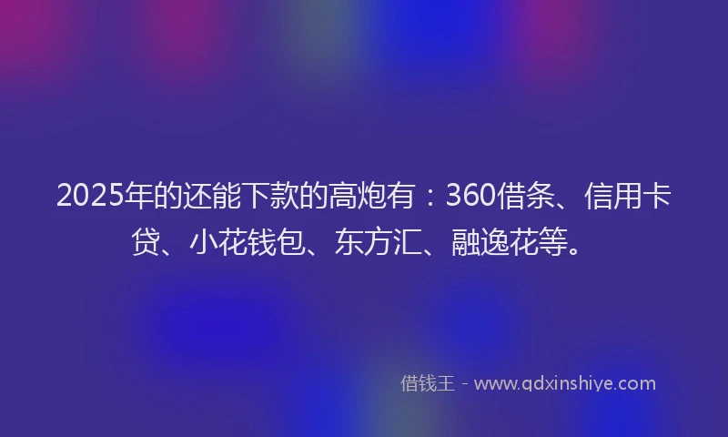 2025年的还能下款的高炮有：360借条、信用卡贷、小花钱包、东方汇、融逸花等。