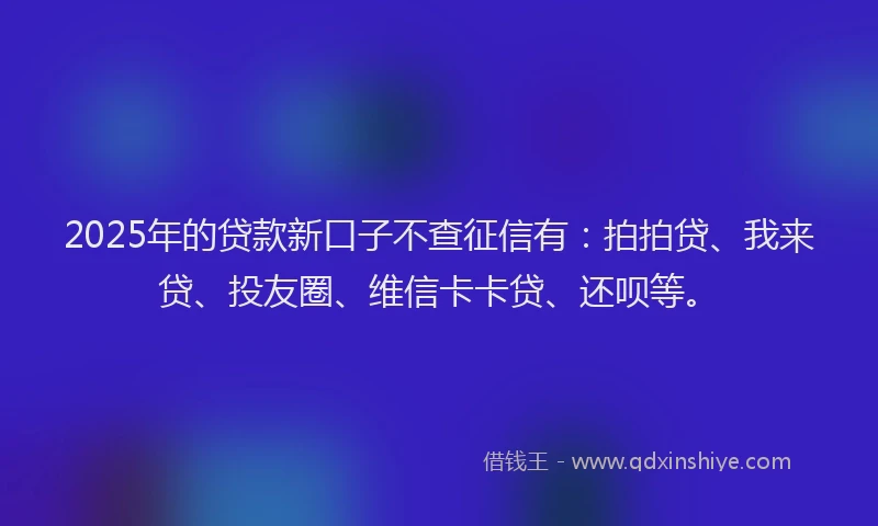 2025年的贷款新口子不查征信有：拍拍贷、我来贷、投友圈、维信卡卡贷、还呗等。