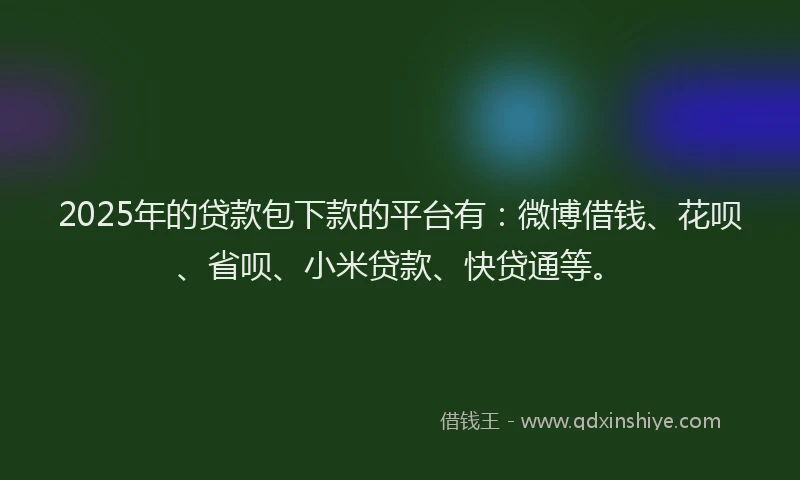 2025年的贷款包下款的平台有：微博借钱、花呗、省呗、小米贷款、快贷通等。