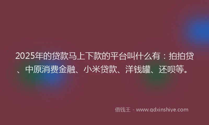 2025年的贷款马上下款的平台叫什么有：拍拍贷、中原消费金融、小米贷款、洋钱罐、还呗等。