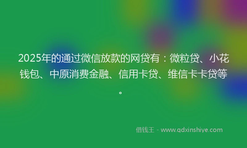 2025年的通过微信放款的网贷有：微粒贷、小花钱包、中原消费金融、信用卡贷、维信卡卡贷等。