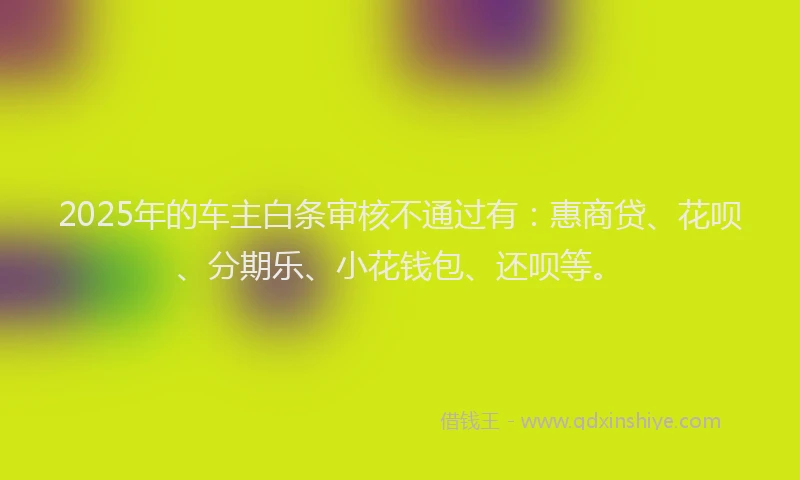 2025年的车主白条审核不通过有：惠商贷、花呗、分期乐、小花钱包、还呗等。