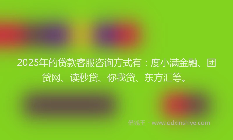 2025年的贷款客服咨询方式有：度小满金融、团贷网、读秒贷、你我贷、东方汇等。